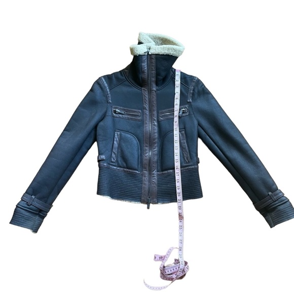 Vince Genuine Brown Leather Moto Flight Jacket with Shearing interior - Picture 11 of 13